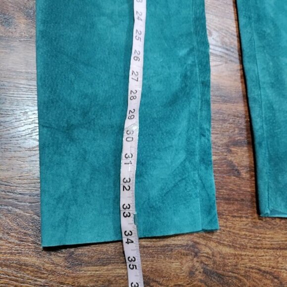 Bushwacker Vintage Teal Genuine Leather Suede High Rise Pants Women's Size 8 - Picture 16 of 16